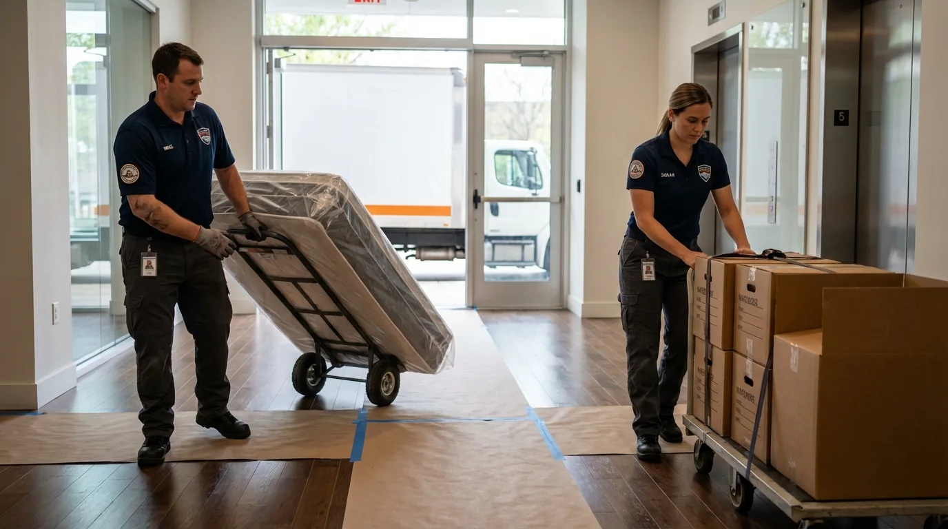 Professional apartment movers loading elevator in Catlin, IL