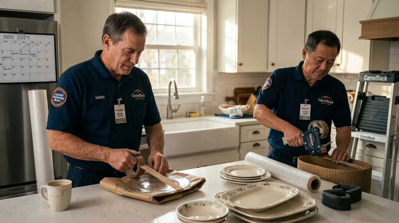 Professional crew packing kitchen dishware in Catlin, IL